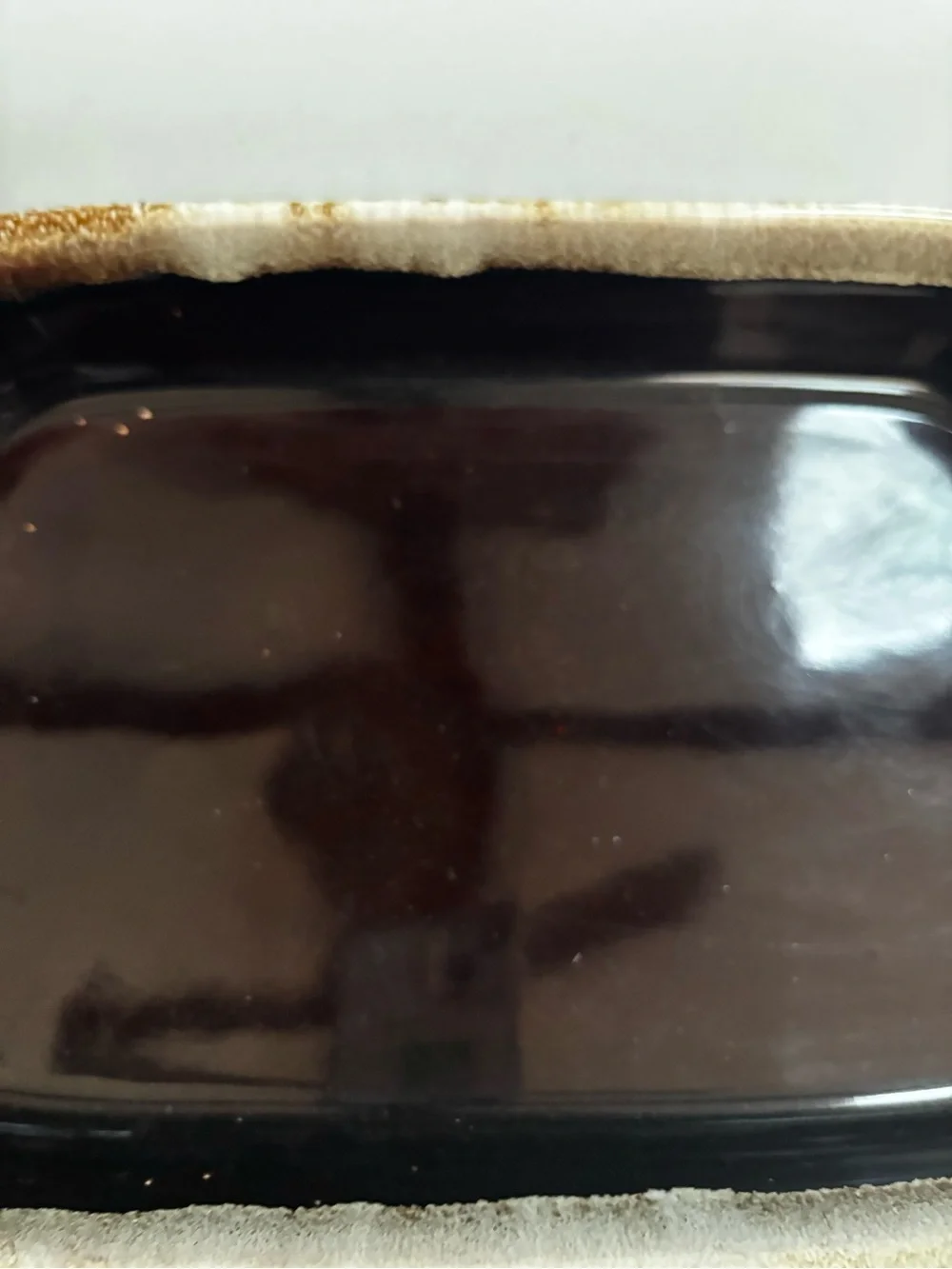 Vintage Pfaltzgraff Dark Brown glazed and Cream Rectangular Baker Dish 2 QT #236